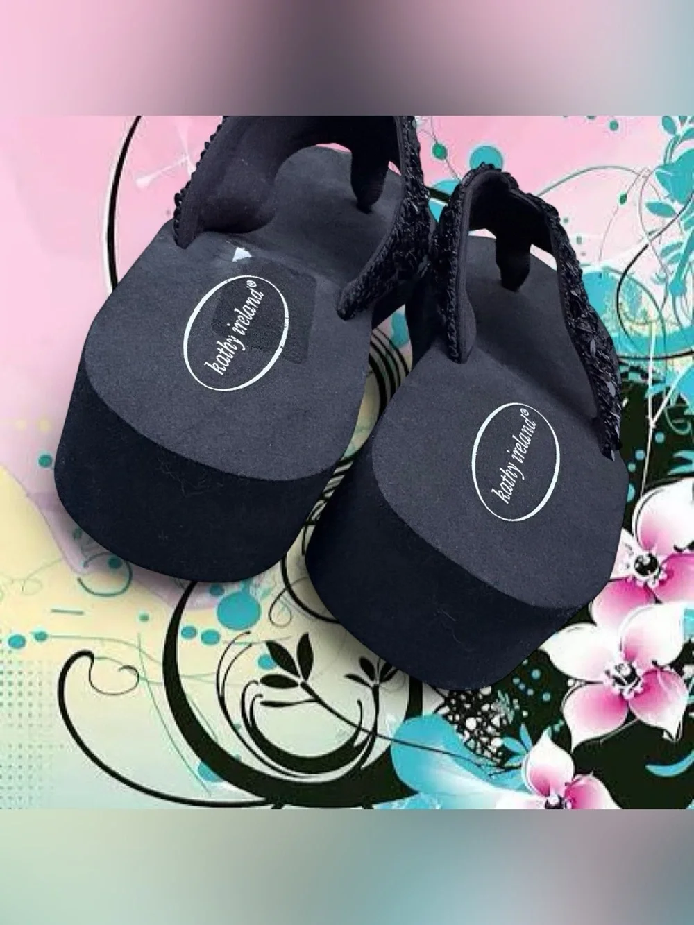 NWOT vintage y2k sequin platform flip flops - kathy ireland, sz 7